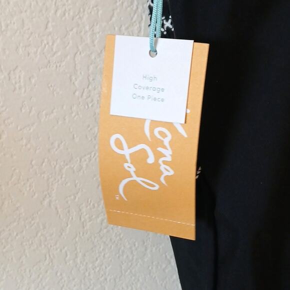 Kona Sol High Coverage One Piece Swimsuit Black With Embroidery - Picture 5 of 6